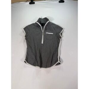 Vtg NYJeans New York & Company 1/4 Zip Short Sleeve Top Women XS Gray White Trim